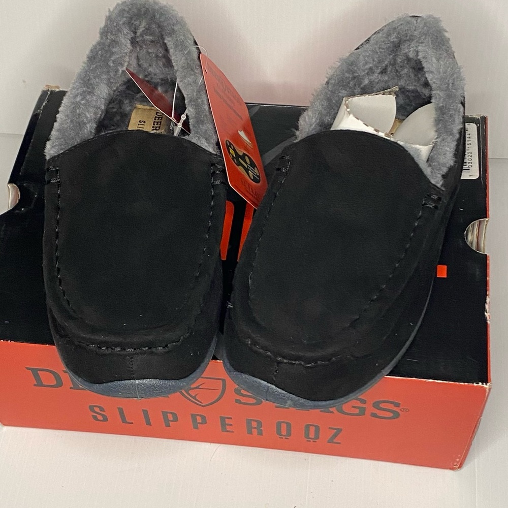 Deer Stag Youth Boys Slippers Slip On Indoor Outdoor Shoes Y3 Black NEW IN BOX